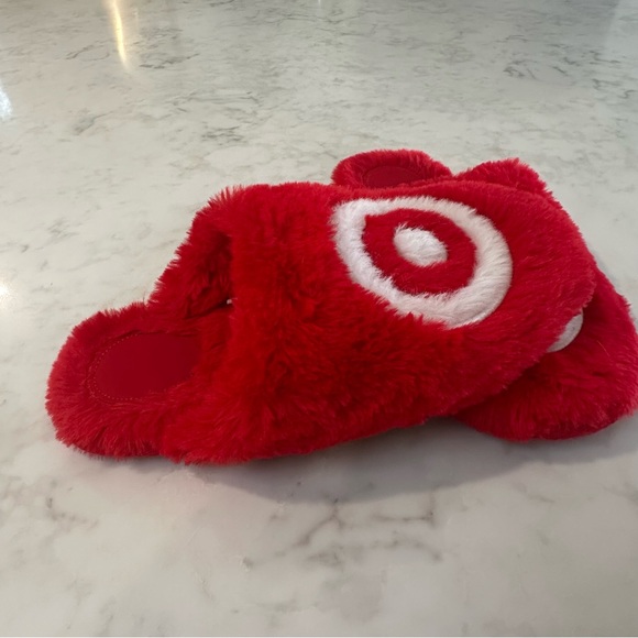Target Red Plush Slippers with White Logo - Picture 4 of 8